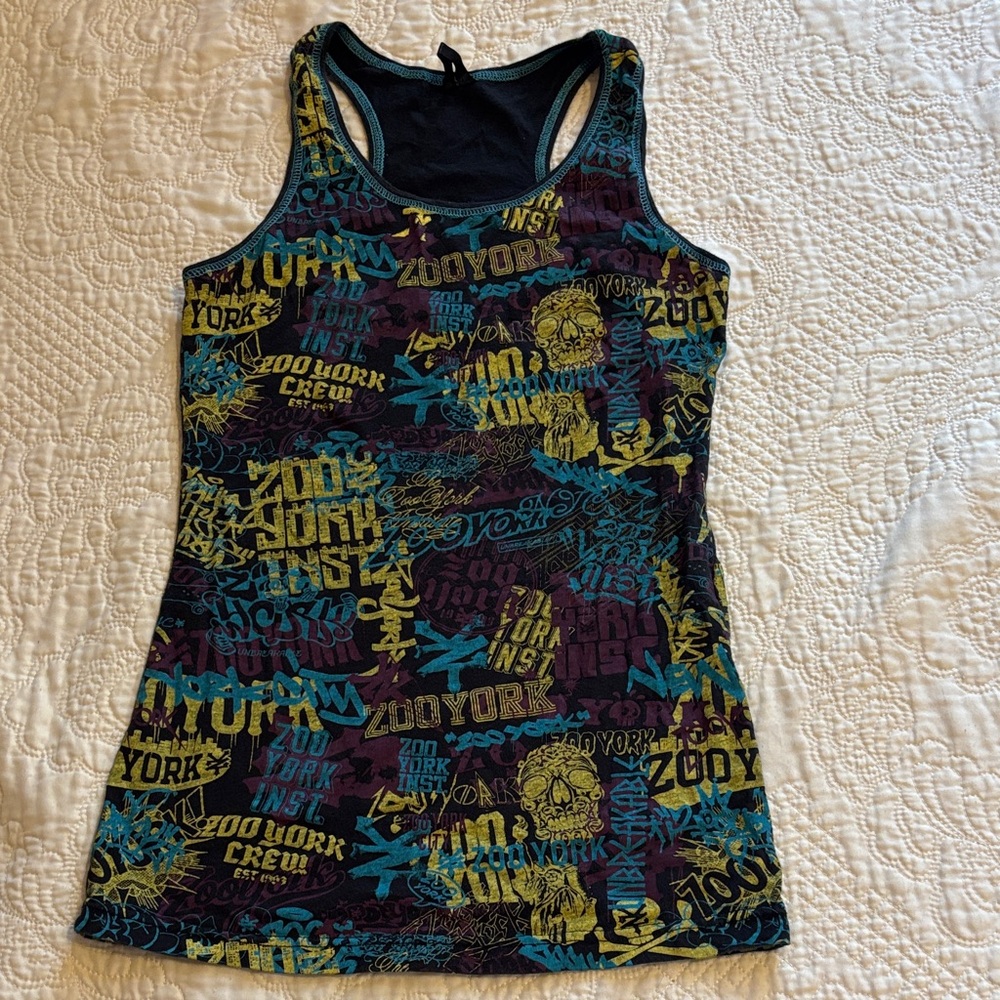 Y2K Zoo York graffiti print size medium racer back black & multi color tank